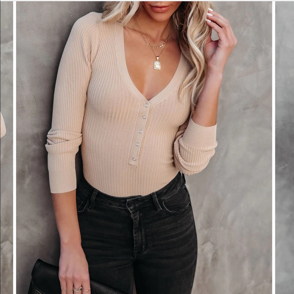 Vici Khaki Colored Long Sleeve Bodysuit NWOT